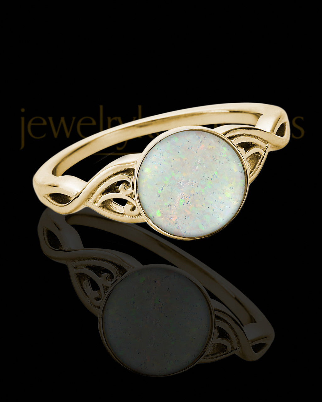 Solid 14K Gold Ladies Abigail Crushed Linen Opal Ash Ring
