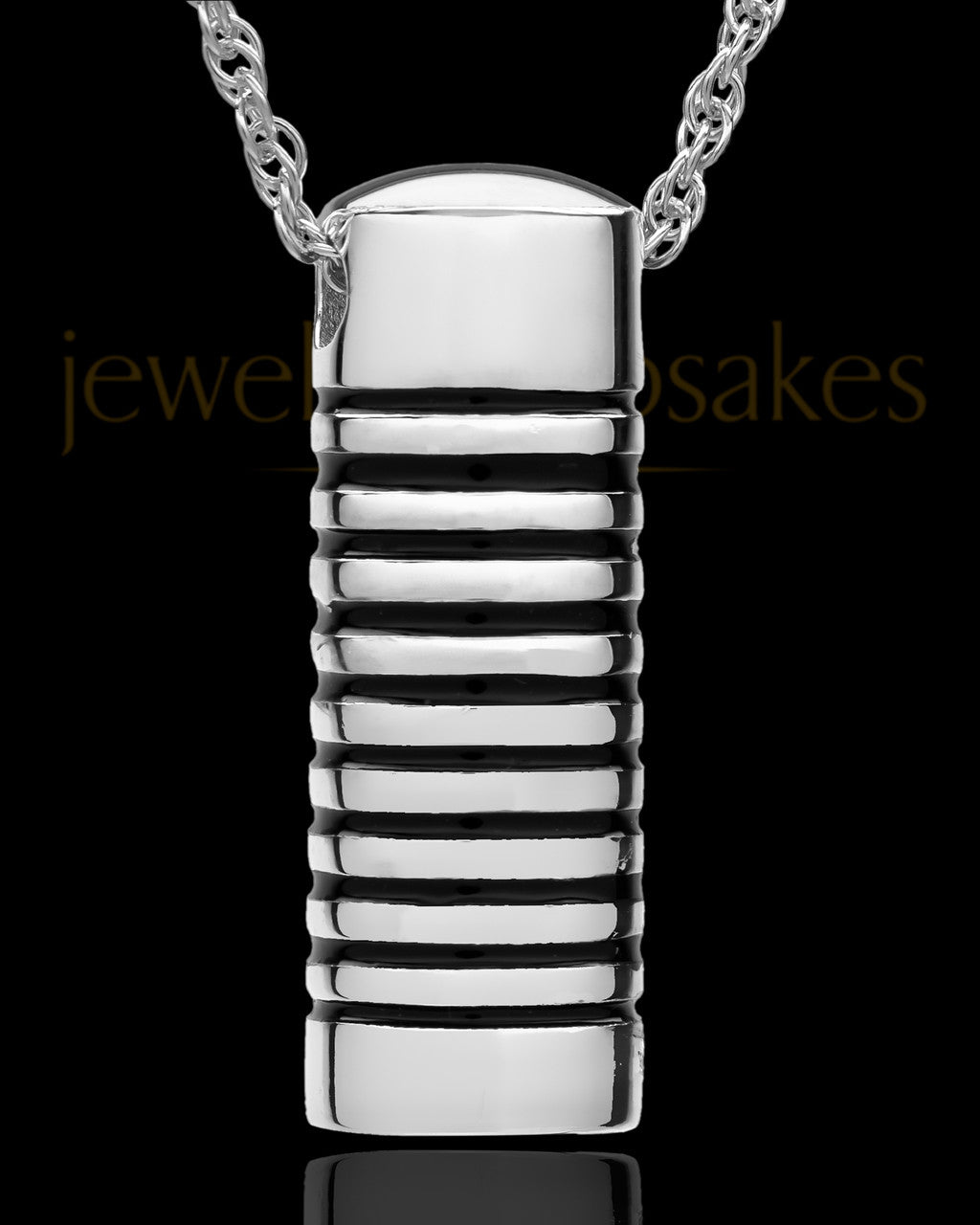 Cremation Urn Pendant 14K White Gold Grooved Cylinder Keepsake
