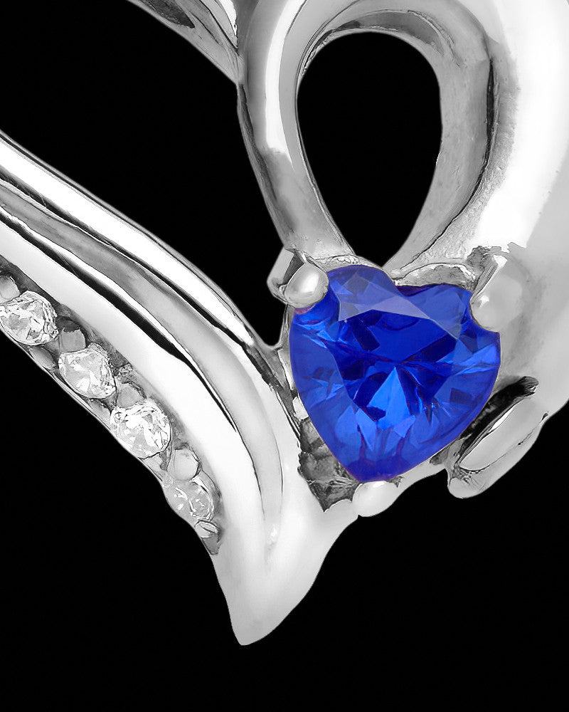 Contoured Sterling Silver Heart With Blue Gem Charm For Ashes