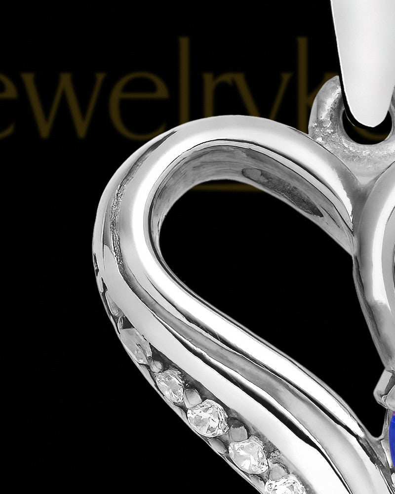 Contoured Sterling Silver Heart With Blue Gem Charm For Ashes