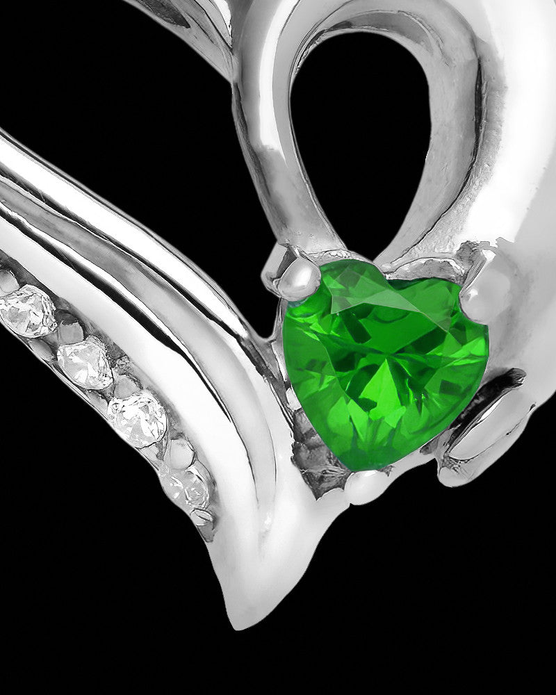 Contoured Sterling Silver Heart With Green Gem Charm For Ashes