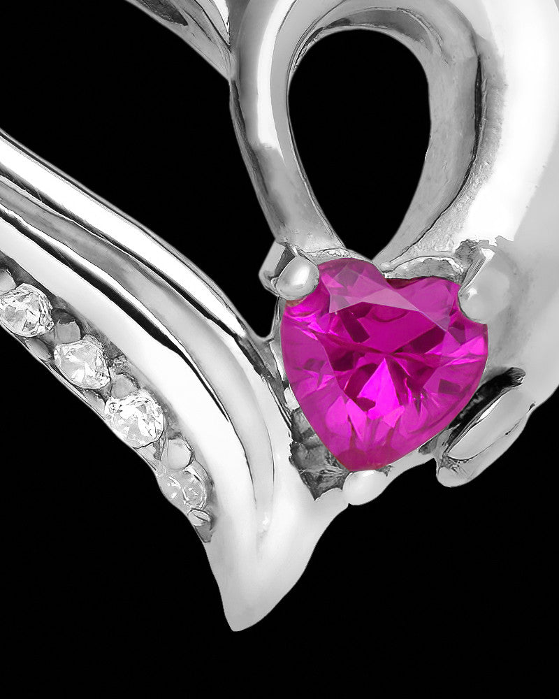 Contoured Sterling Silver Heart With Pink Gem Charm For Ashes