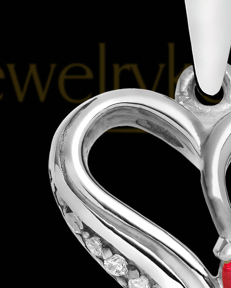 Contoured Sterling Silver Heart With Red Gem Charm For Ashes