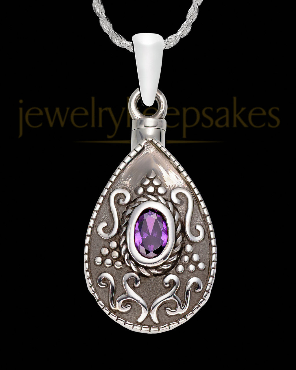 Sterling Silver Carved Teardrop Cremation Necklace