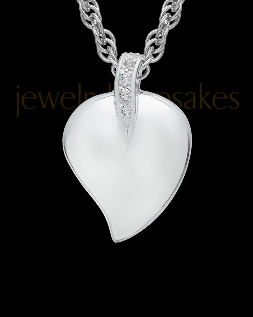 Cremation Pendant 14K White Gold Elliptical Heart Keepsake