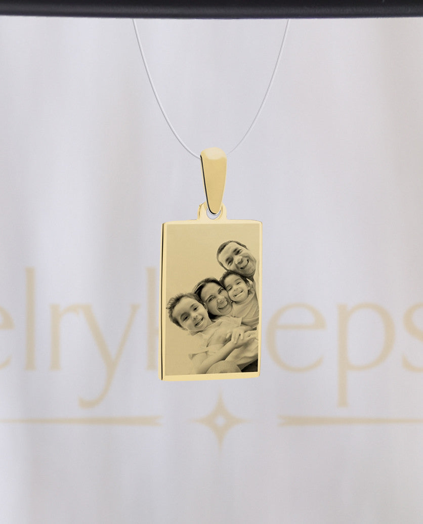 Gold Plated Rectangle Photo Reflection Pendant