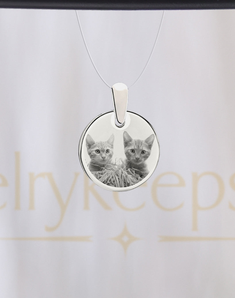 Round Stainless Pet Picture Engraved Reflection