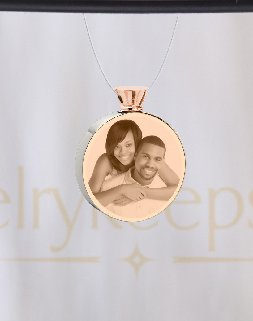Photo Engraved Stainless Round Rose Gold Cremation Reflection Pendant