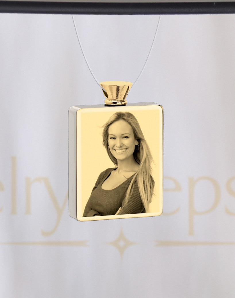 Photo Engraved Rectangle Stainless Gold Plated Reflection Ash Pendant