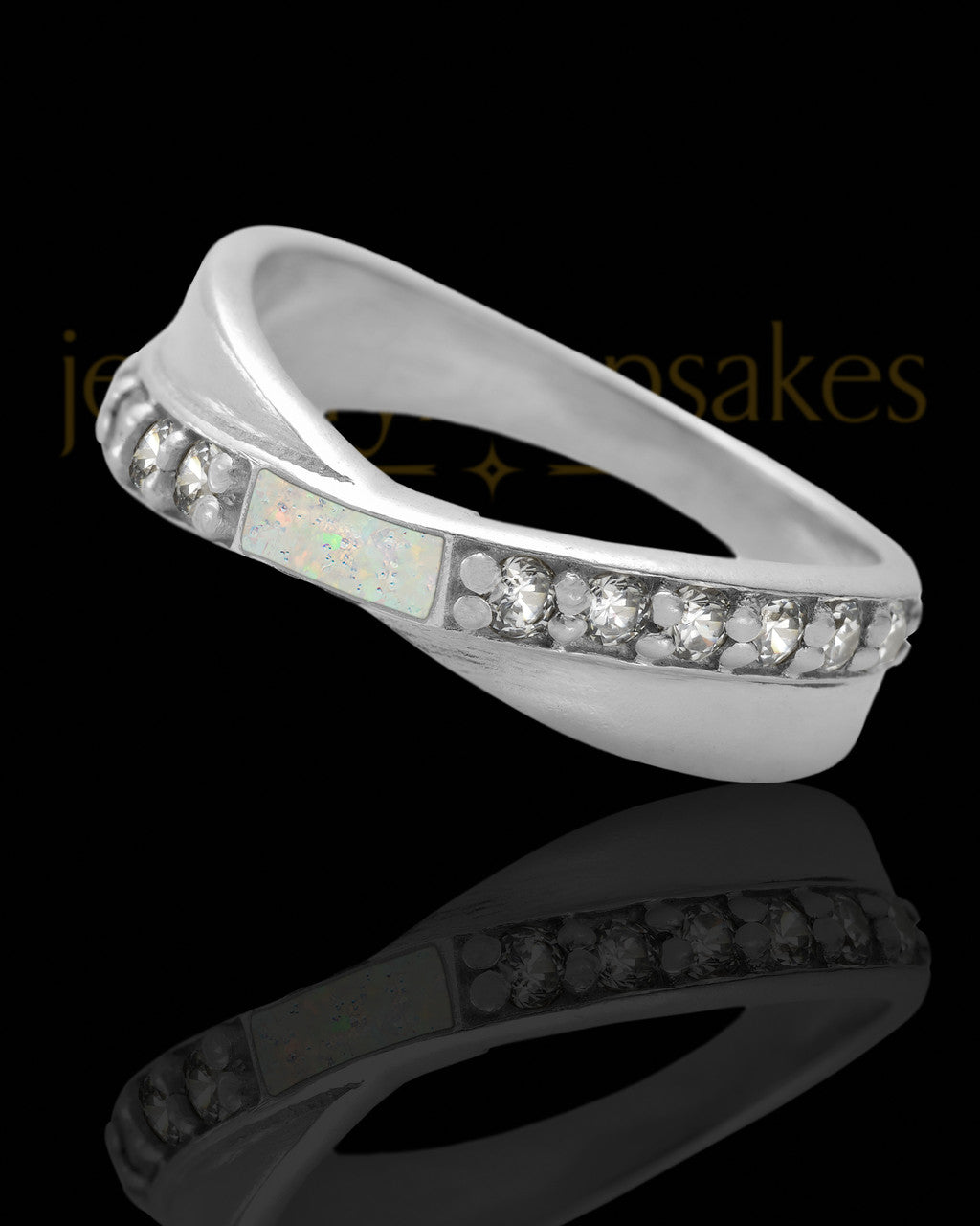 Ladies Botinelli Crushed Linen Opal Silver Ash Ring