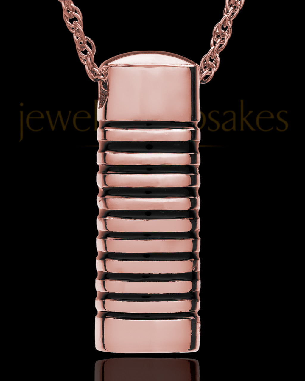 Cremation Urn Pendant 14K Rose Gold Grooved Cylinder Keepsake