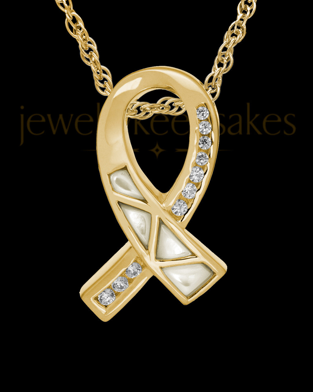 Cremation Locket Gold Plated Pearly Ribbon Keepsake