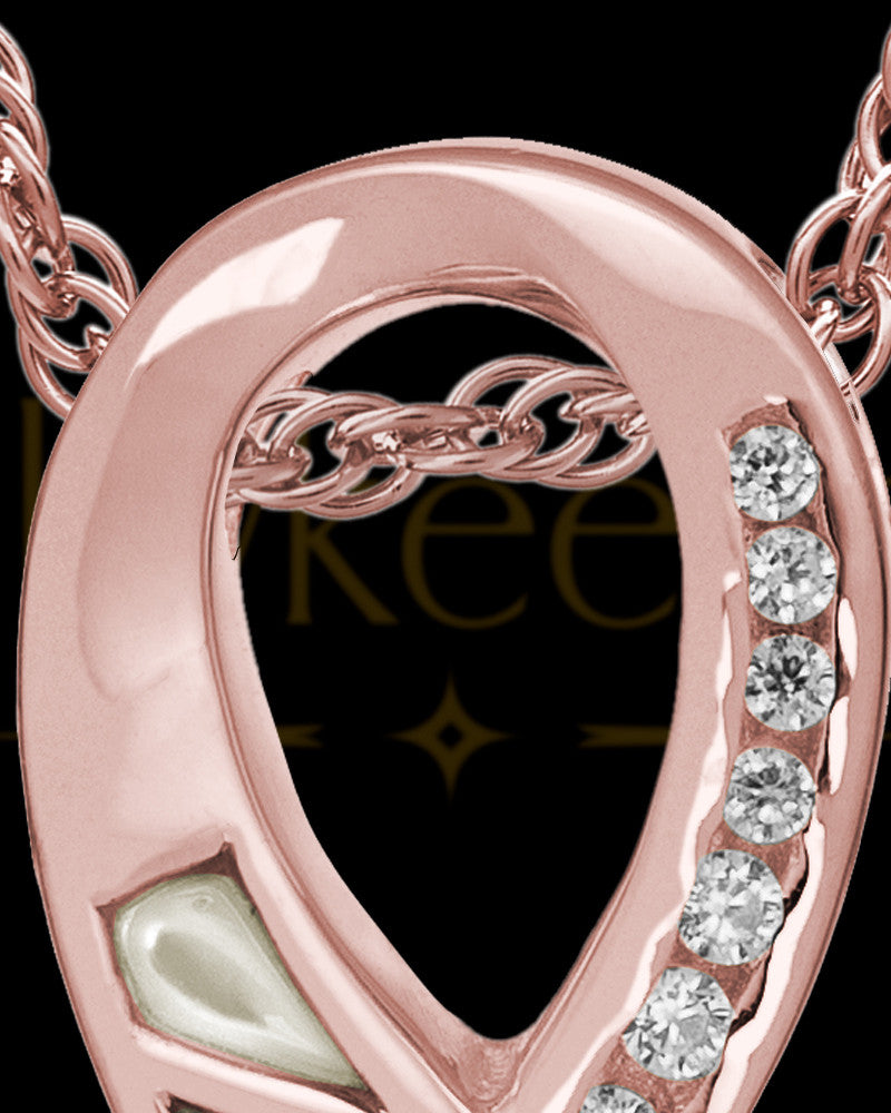 Cremation Locket 14k Rose Gold Pearly Ribbon Keepsake