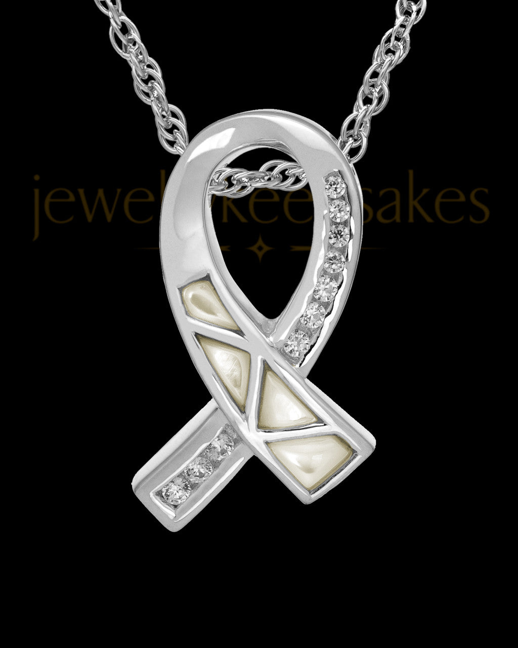 Cremation Locket Sterling Silver Pearly Ribbon Keepsake
