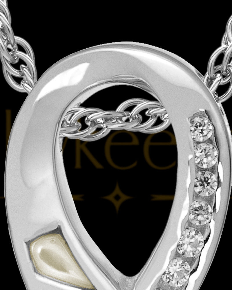 Cremation Locket Sterling Silver Pearly Ribbon Keepsake