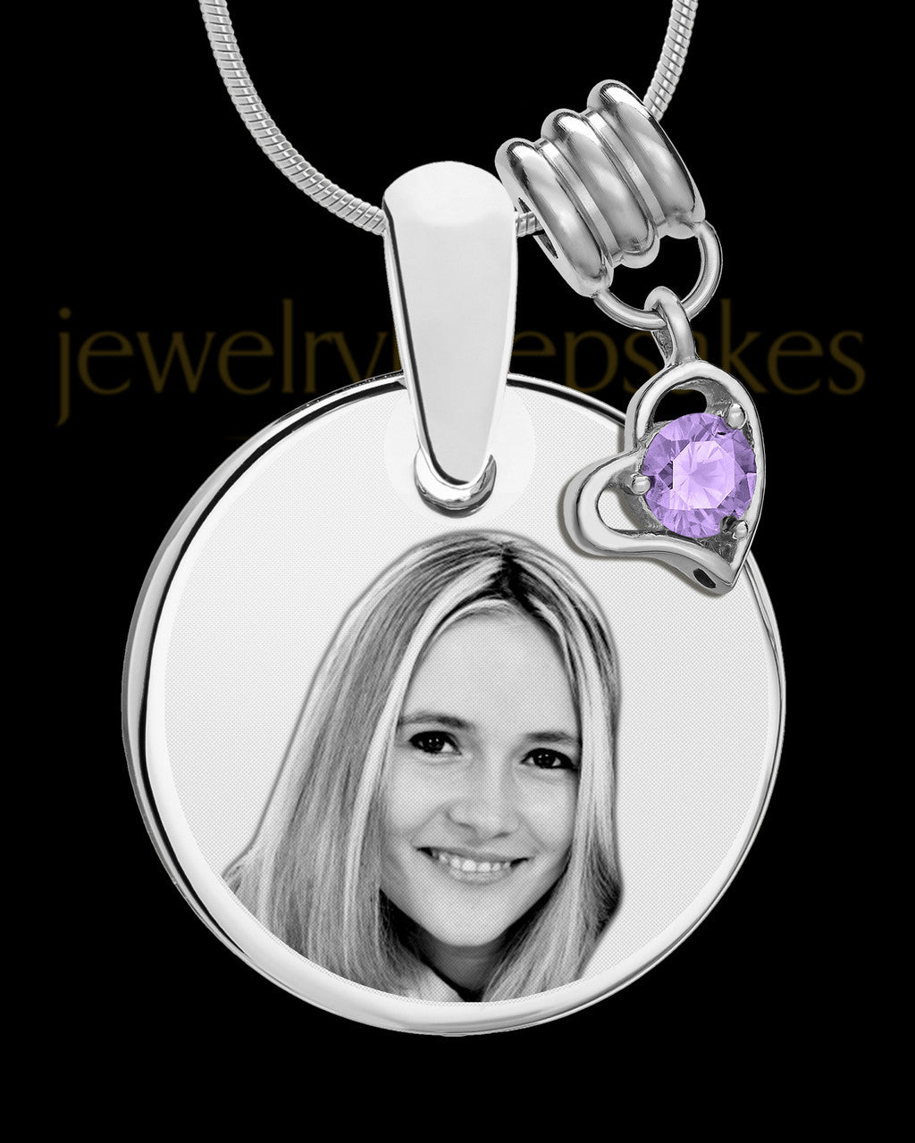 June Photo Engraved Round Pendant Stainless Steel
