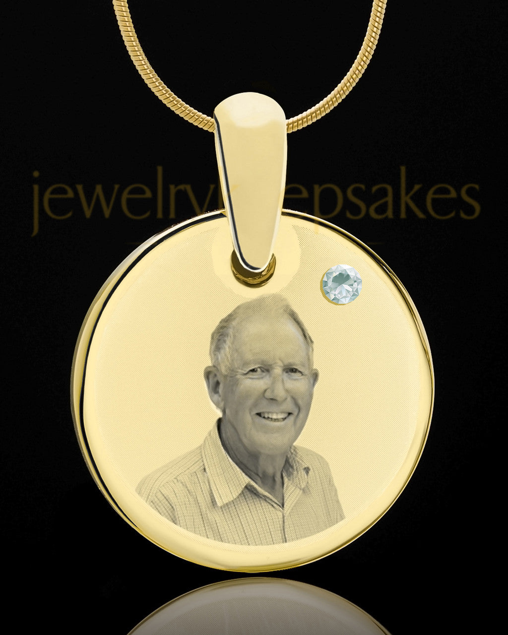 April Birthstone Gold Photo Round Pendant