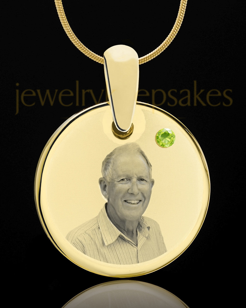 August Birthstone Gold Photo Round Pendant