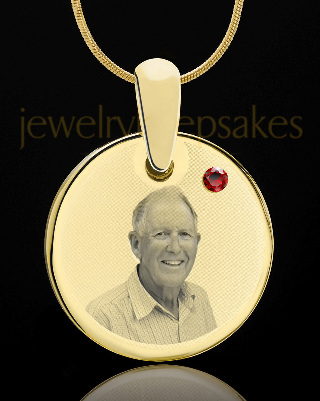 January Birthstone Gold Photo Round Pendant