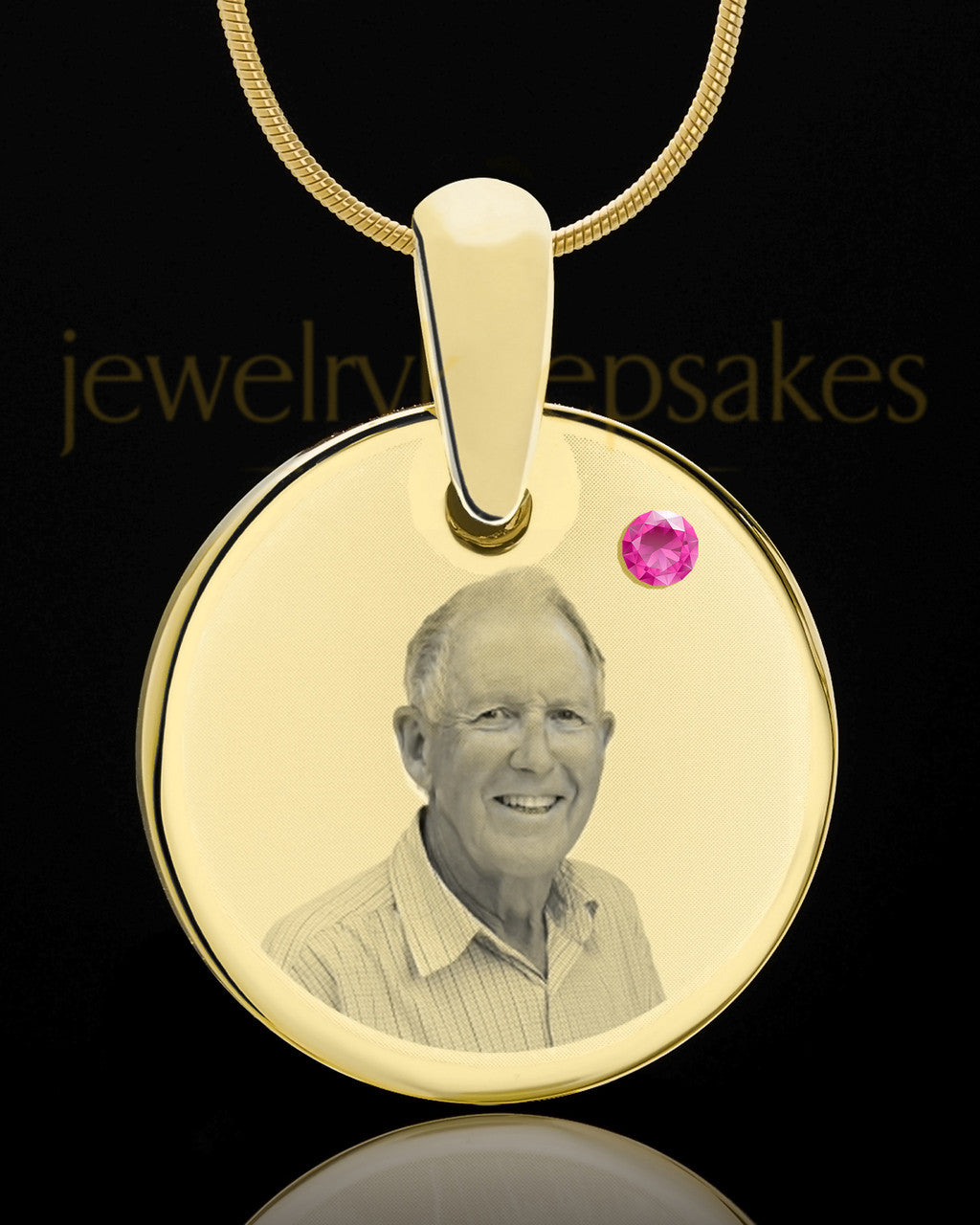 October Birthstone Gold Photo Round Pendant