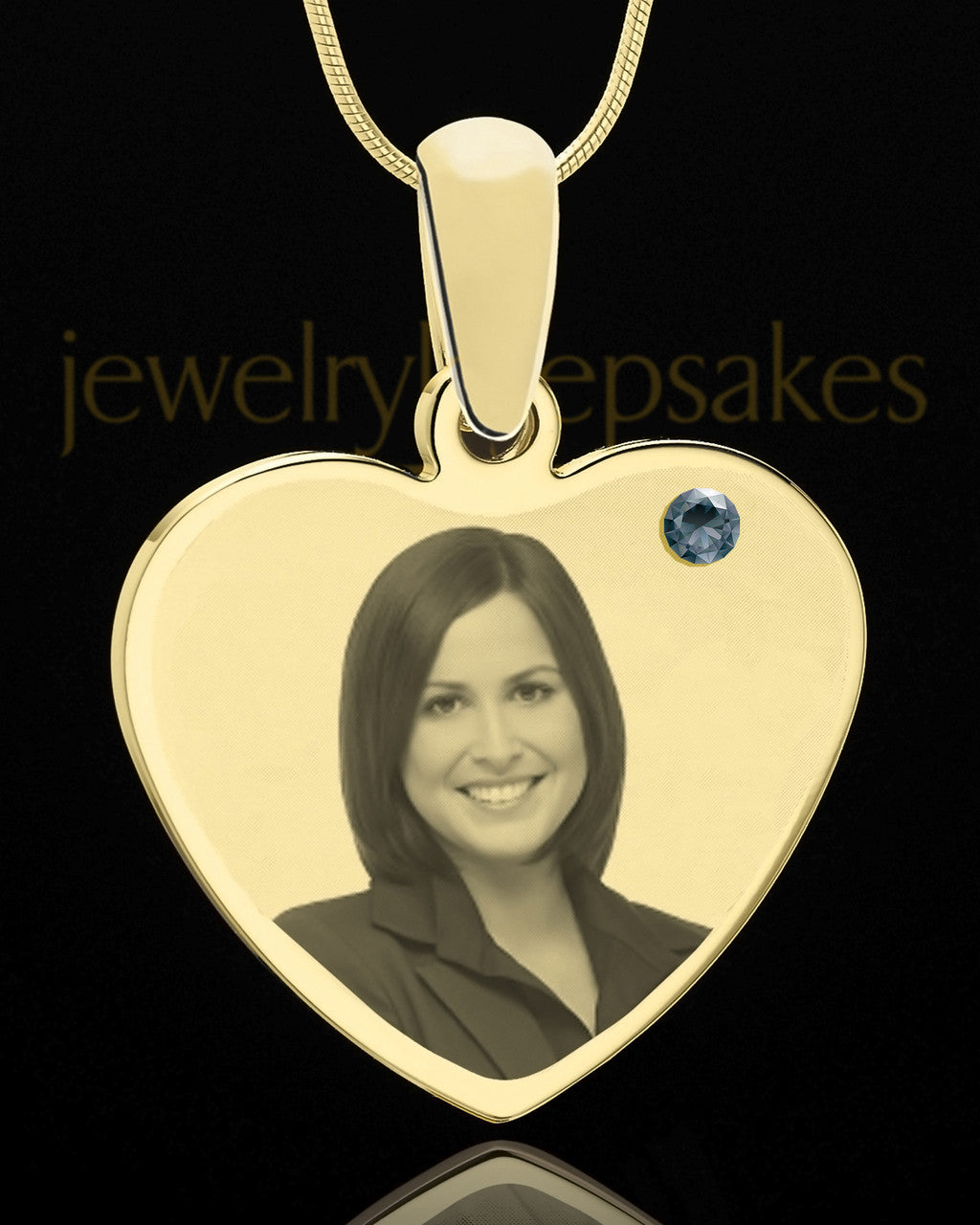 December Gold Heart Photo Engraved Pendant