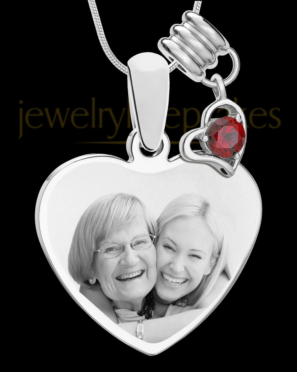 January Stainless Steel Memories Heart-Shaped Photo Engraved Pendant