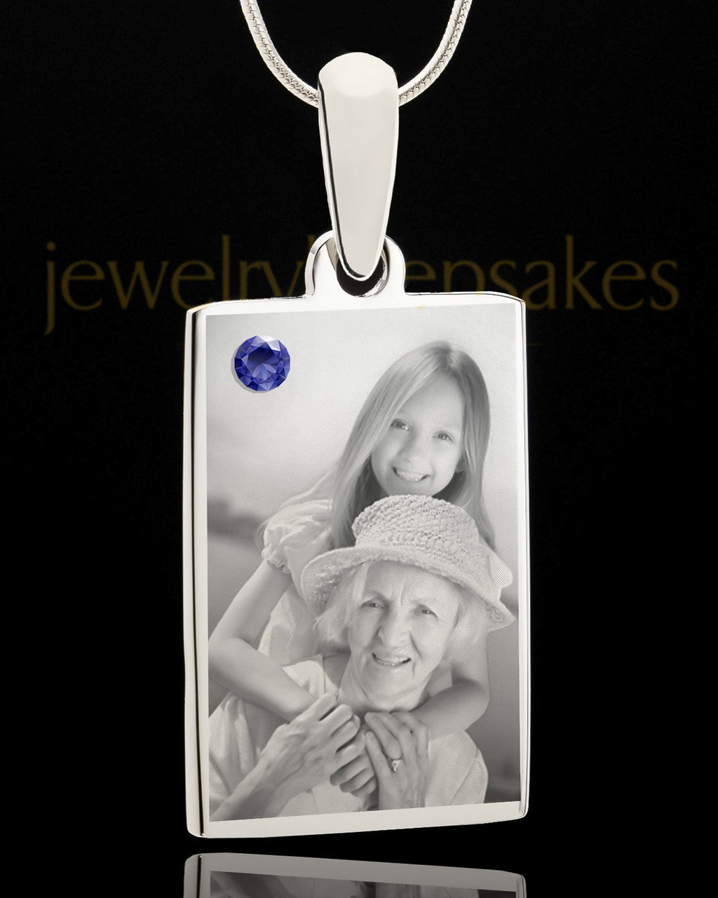 Photo Engraved September Birthstone Rectangle Pendant