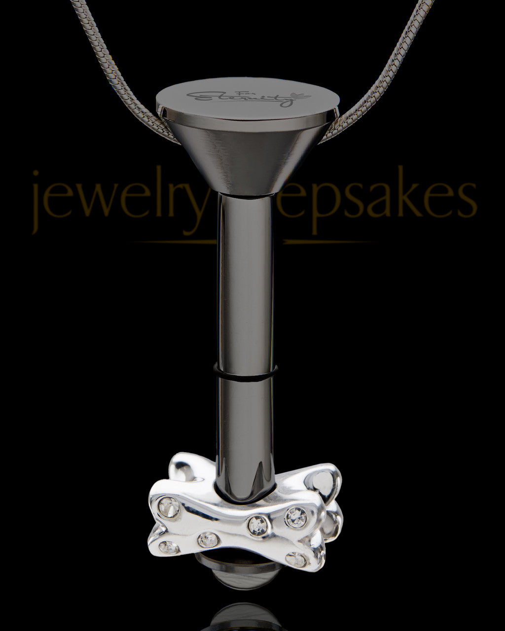 Black Stainless Millenium Cremation Pendant with Fetch Me Bone Charm