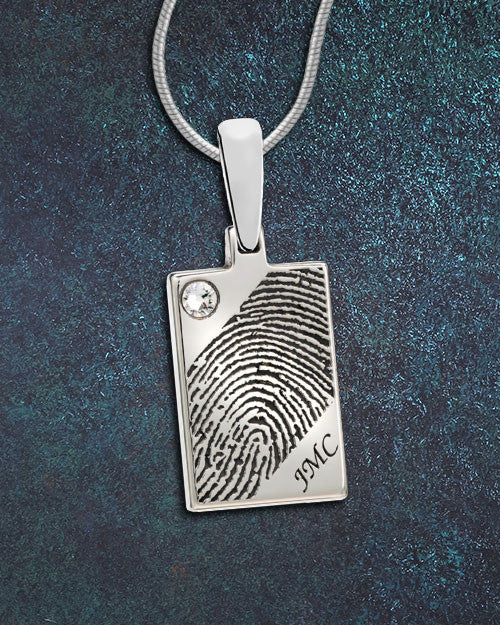 Silver Birthstone Rectangle Thumbprint Pendant