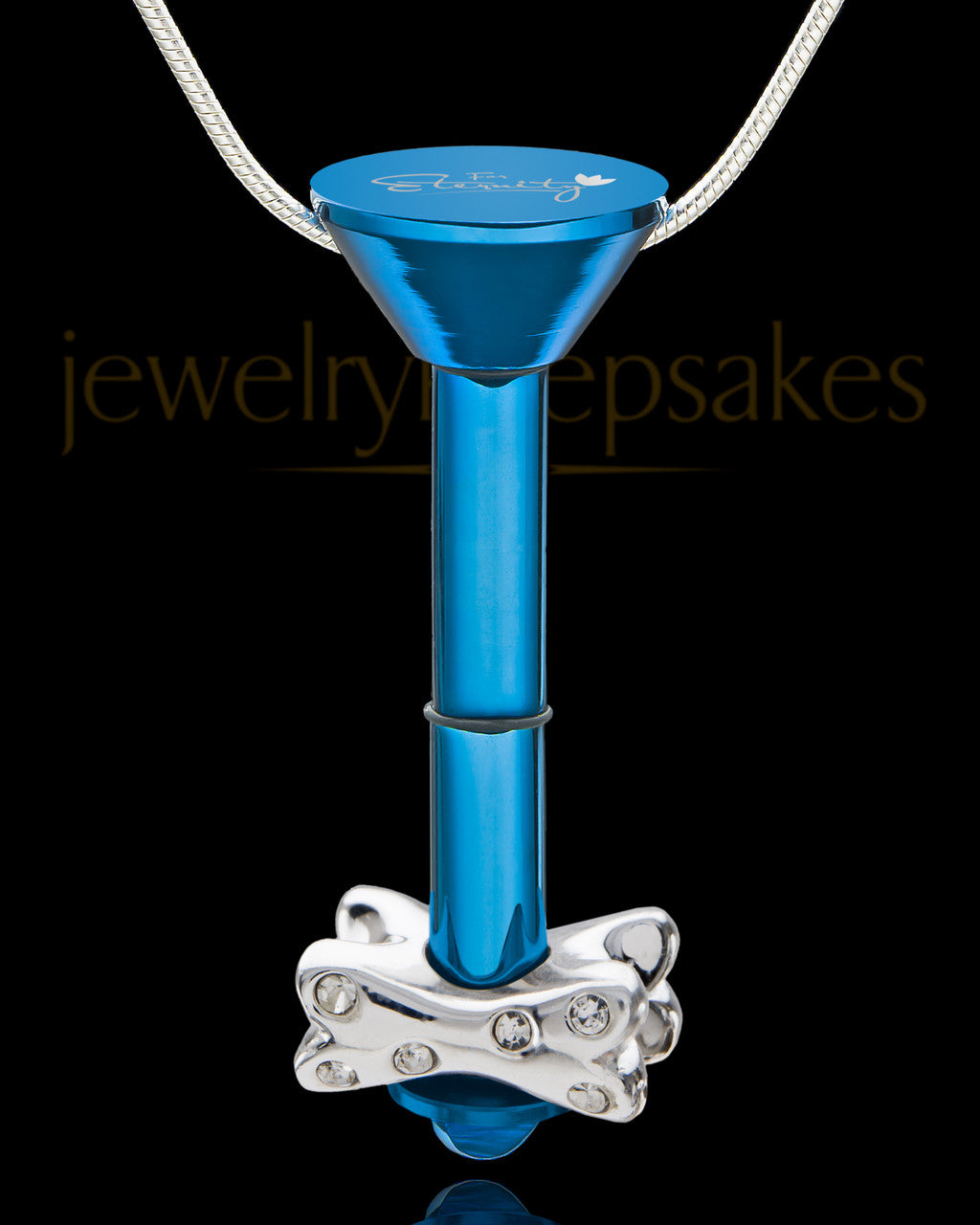 Blue Stainless Millenium Cremation Pendant with Fetch Me Bone