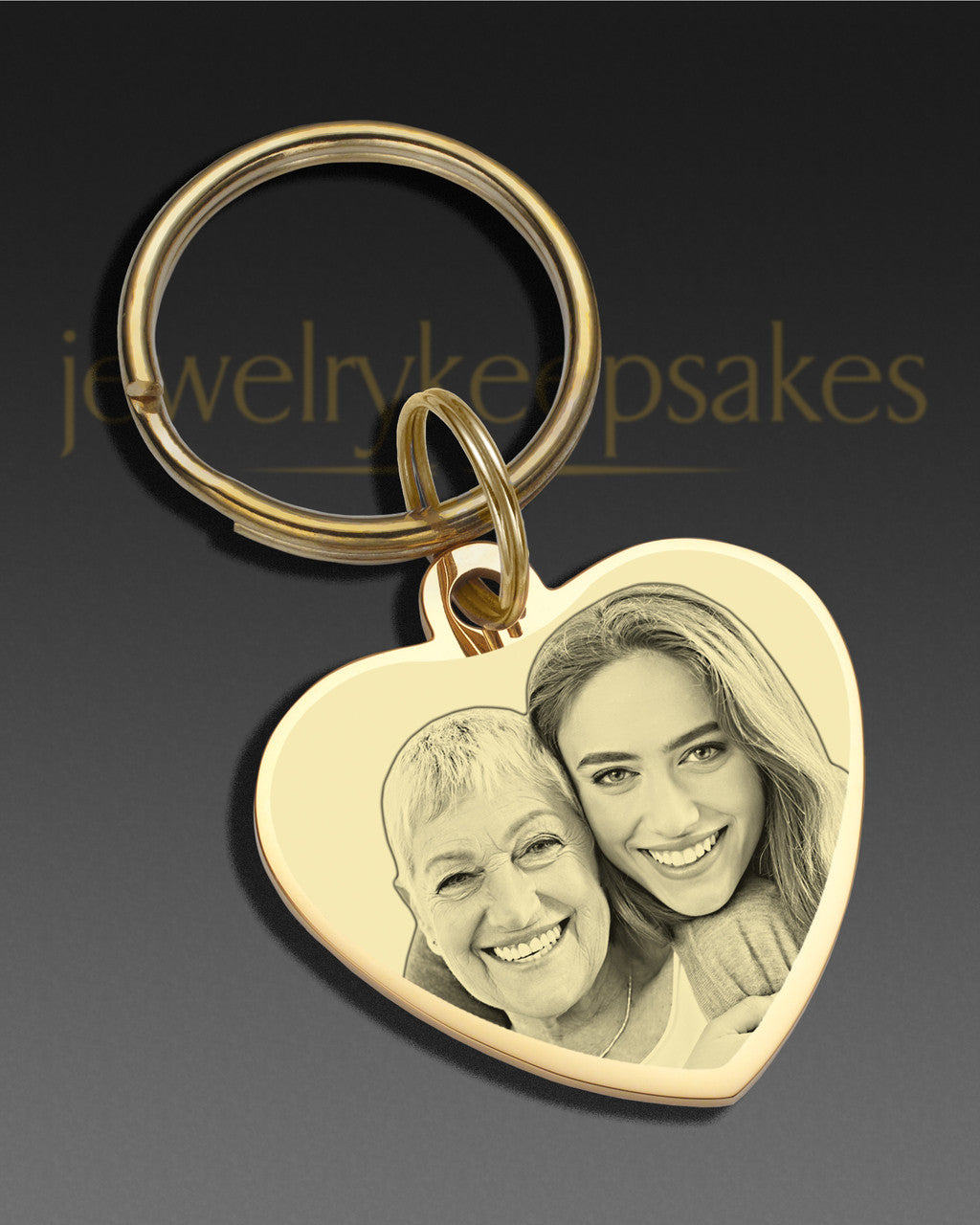 Memorial Keychain Jewelry Gold Plated over Stainless Heart Photo Engraved
