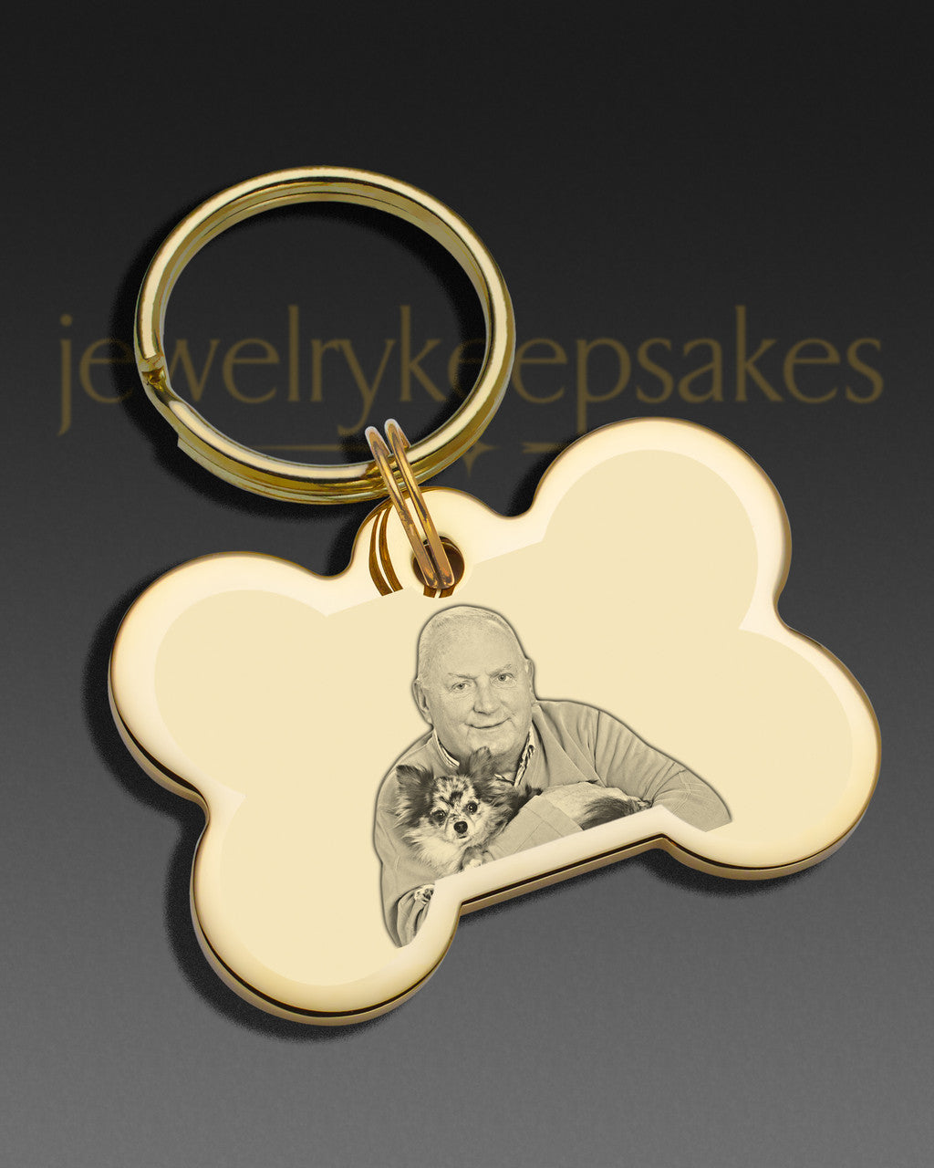 Keychain Pet Memorial Jewelry Gold Plated Bone Photo Engraved