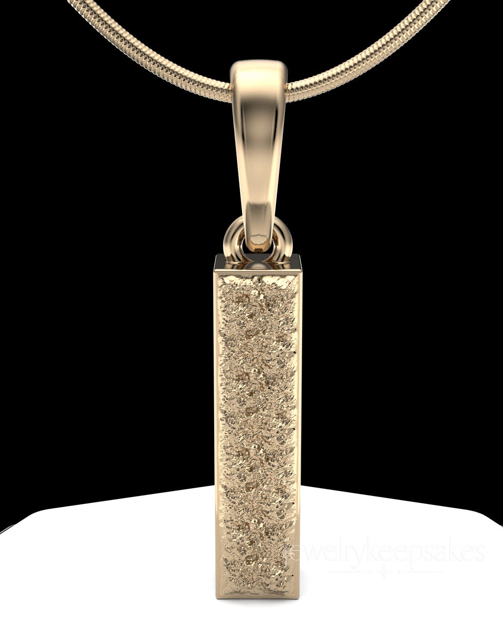 Solid 14k Gold Textured Rectangle Permanently Sealed Waterproof Cremation Pendant