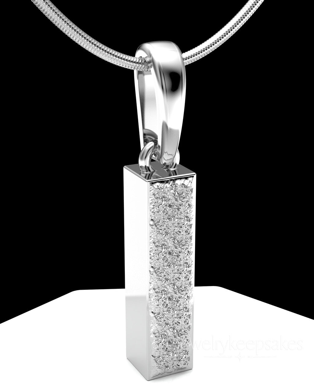 Solid 14k White Gold Textured Rectangle Permanently Sealed Waterproof Cremation Pendant