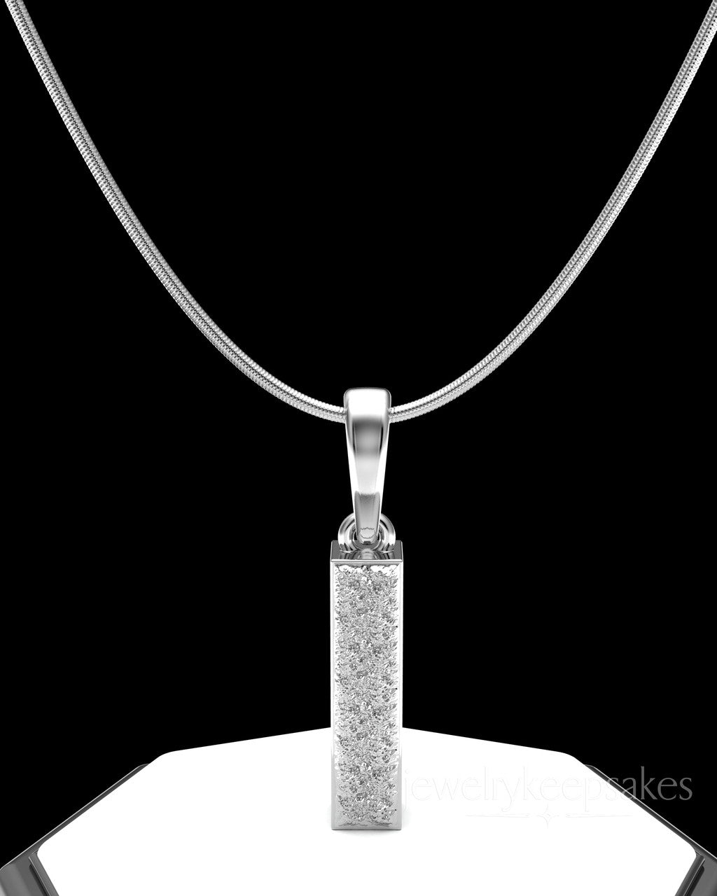 Solid 14k White Gold Textured Rectangle Permanently Sealed Waterproof Cremation Pendant