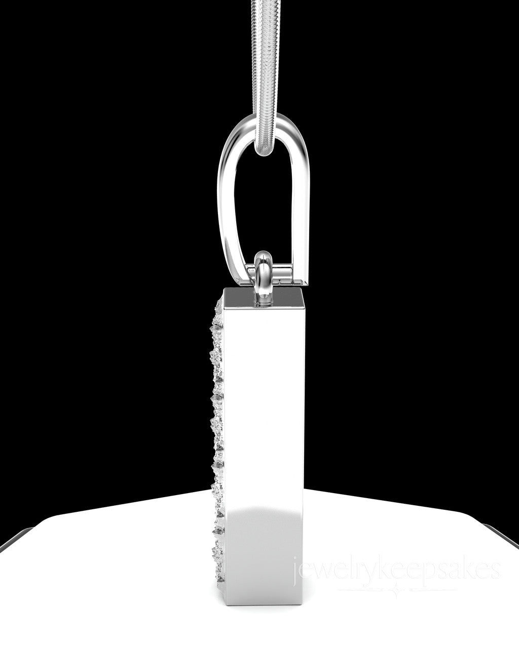 Solid 14k White Gold Textured Rectangle Permanently Sealed Waterproof Cremation Pendant