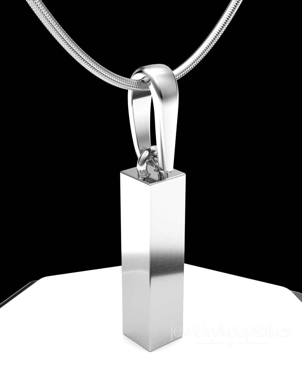 Solid 14k White Gold Textured Rectangle Permanently Sealed Waterproof Cremation Pendant