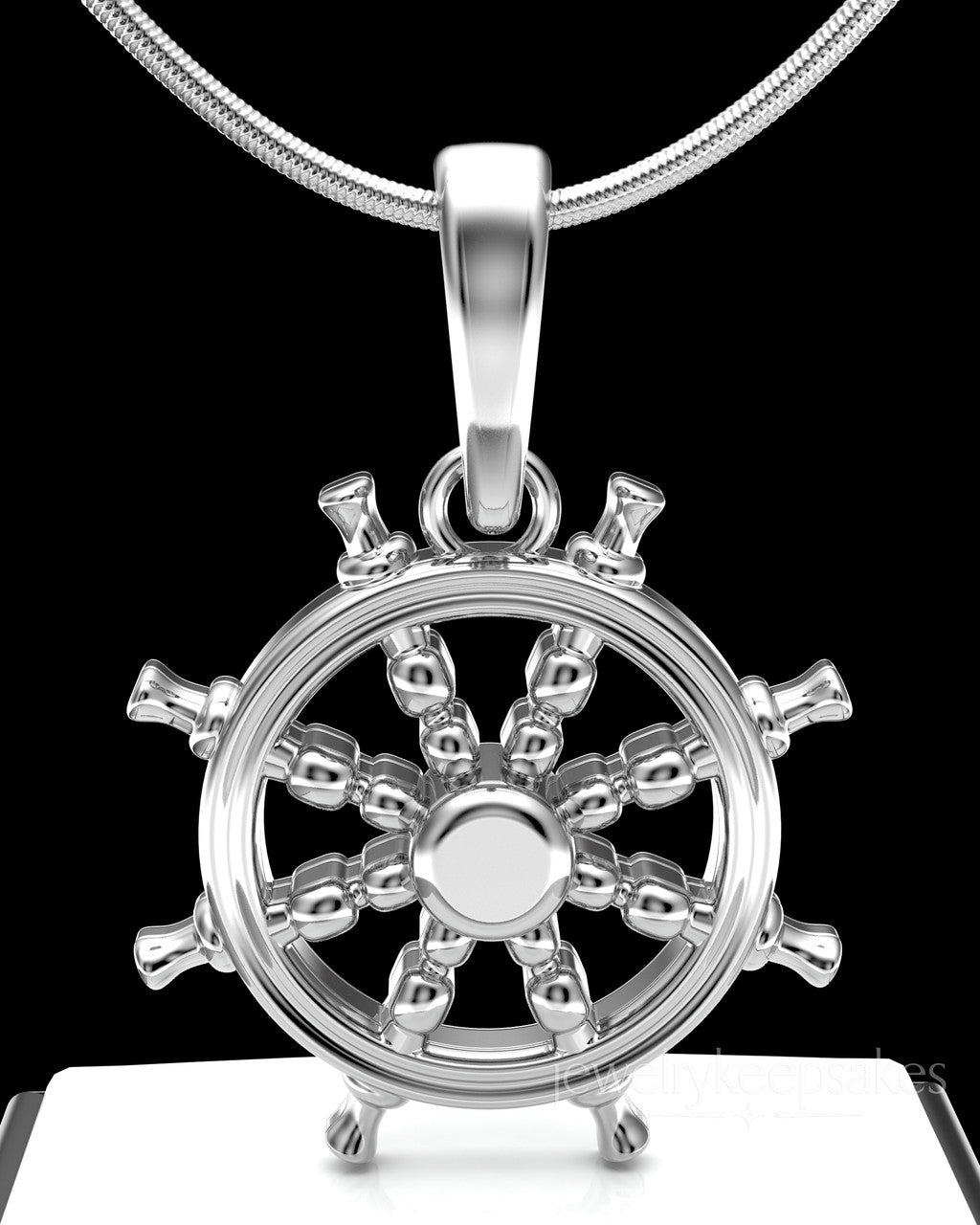 Solid 14k White Gold Ships Wheel Permanently Sealed Waterproof Cremation Pendant