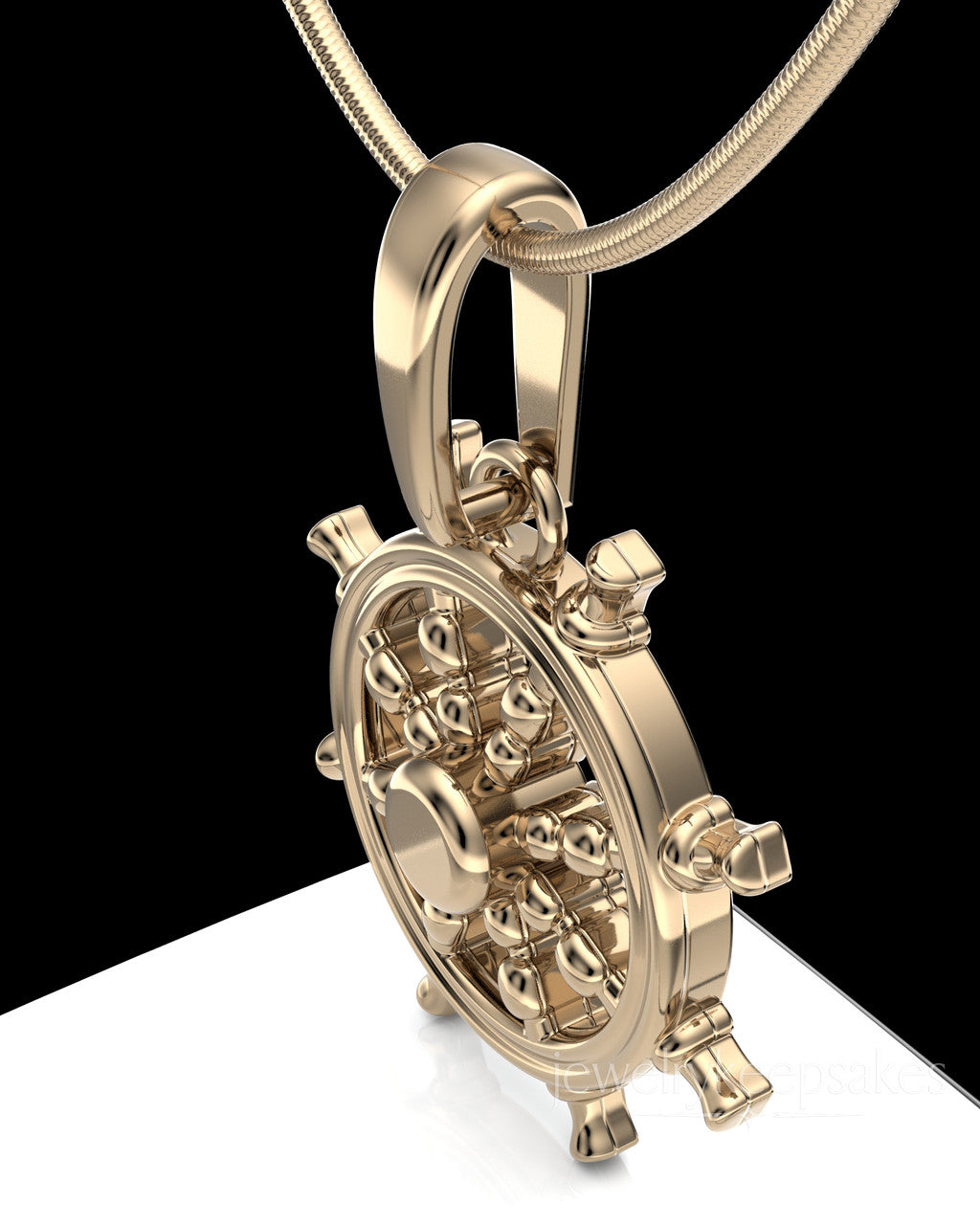 Solid 14k Gold Ships Wheel Permanently Sealed Waterproof Cremation Pendant