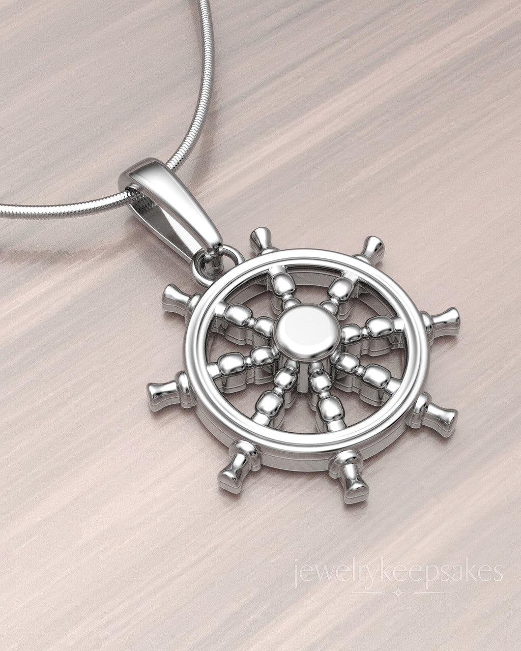 Sterling Silver Ships Wheel Permanently Sealed Waterproof Cremation Pendant