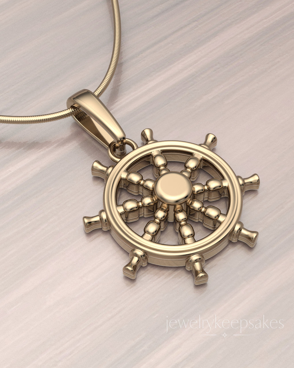 Solid 14k Gold Ships Wheel Permanently Sealed Waterproof Cremation Pendant