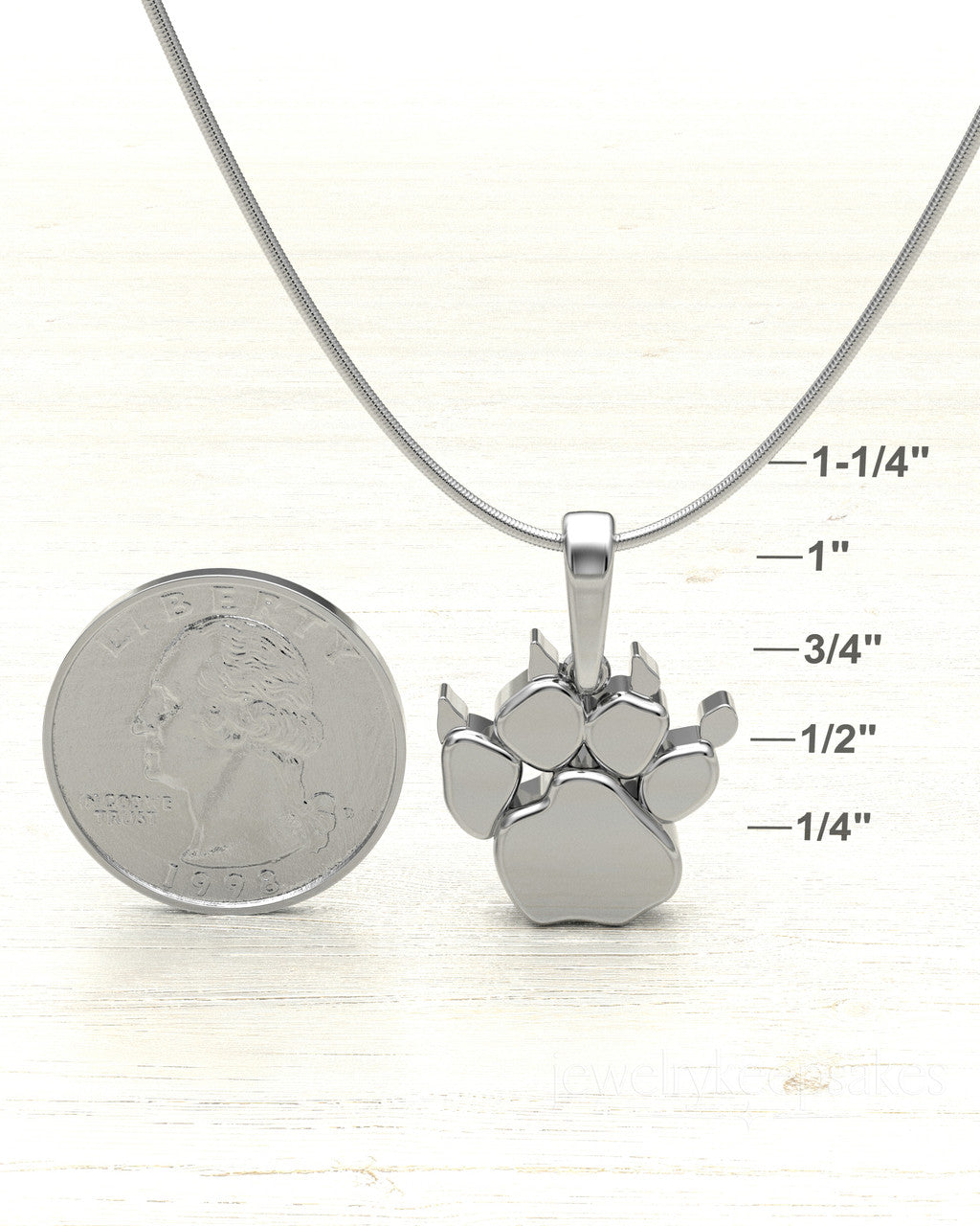Solid 14k White Gold Paw Permanently Sealed Waterproof Cremation Pendant