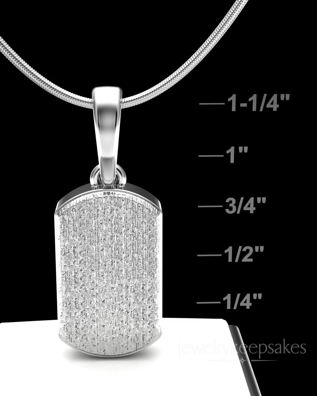 Solid 14k White Gold Textured Dog Tag Permanently Sealed Waterproof Cremation Pendant
