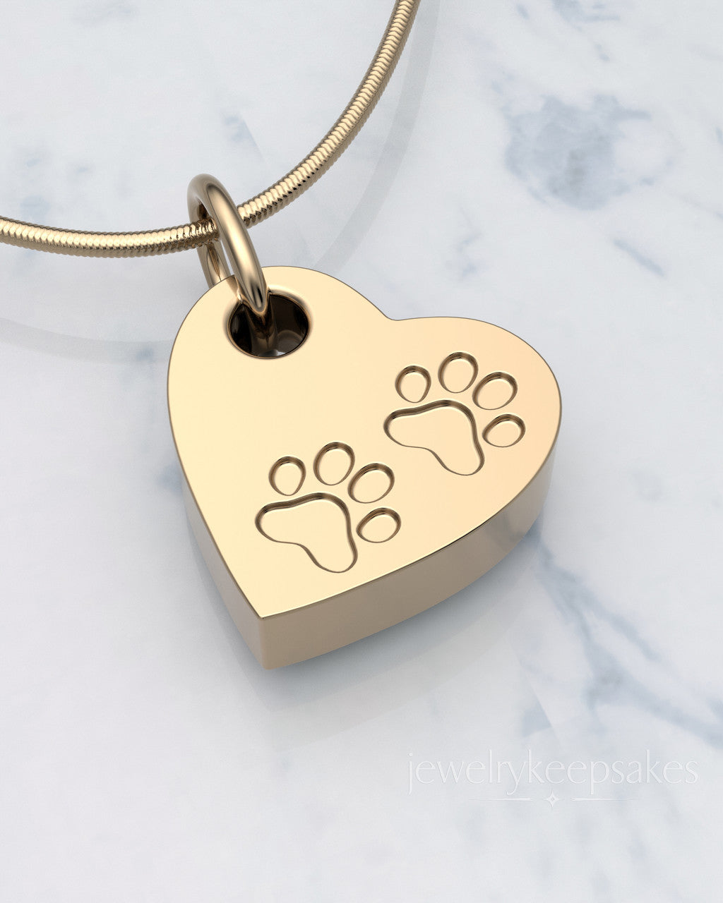 Solid 14k Gold Heart & Paws Permanently Sealed Waterproof Cremation Pendant