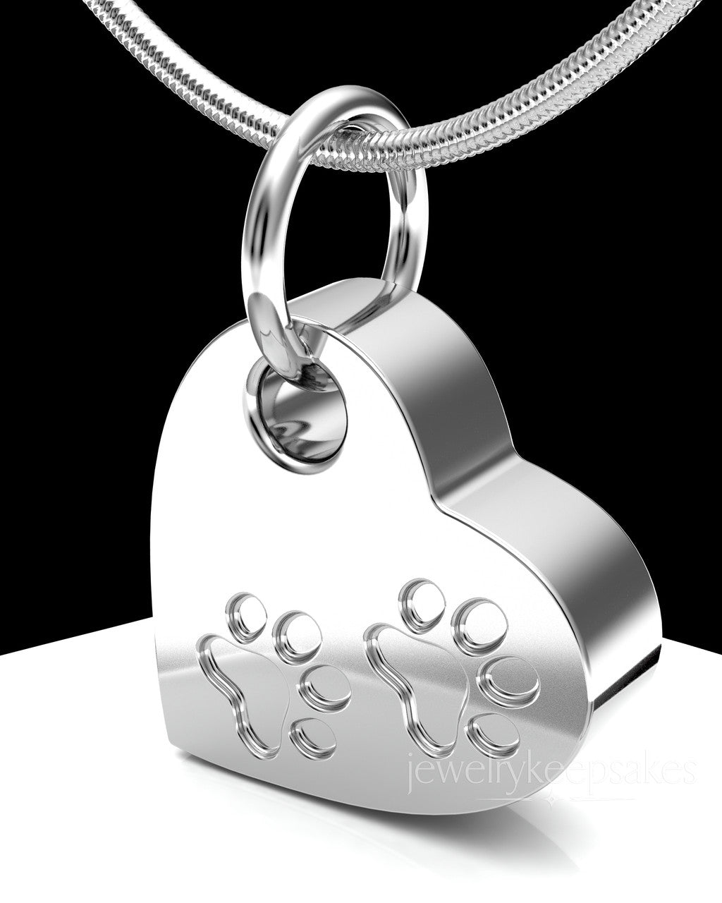 Solid 14k White Gold Heart & Paws Permanently Sealed Waterproof Cremation Pendant