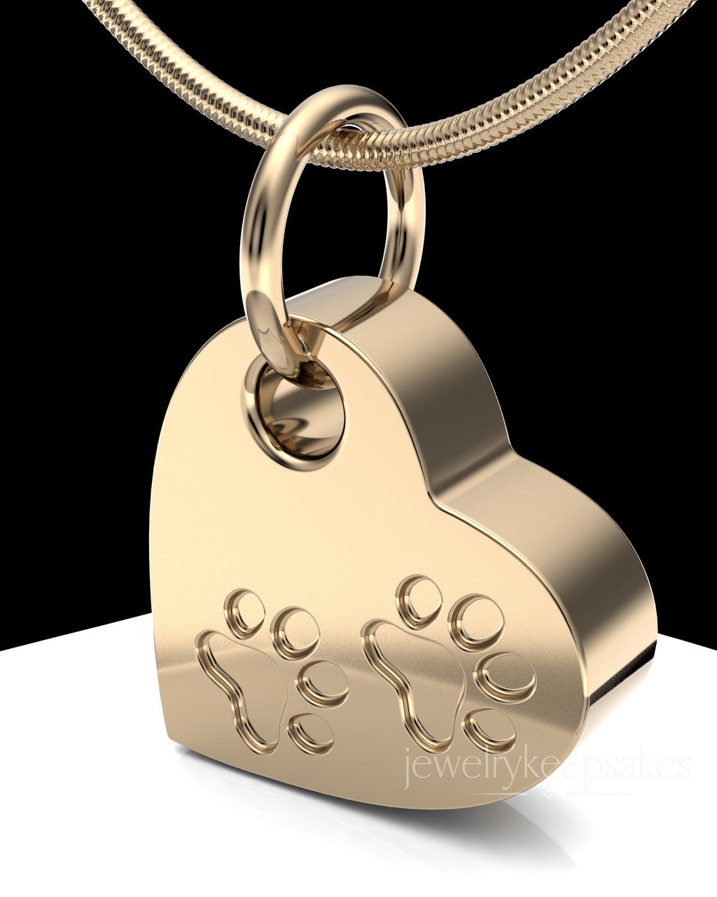 Solid 14k Gold Heart & Paws Permanently Sealed Waterproof Cremation Pendant