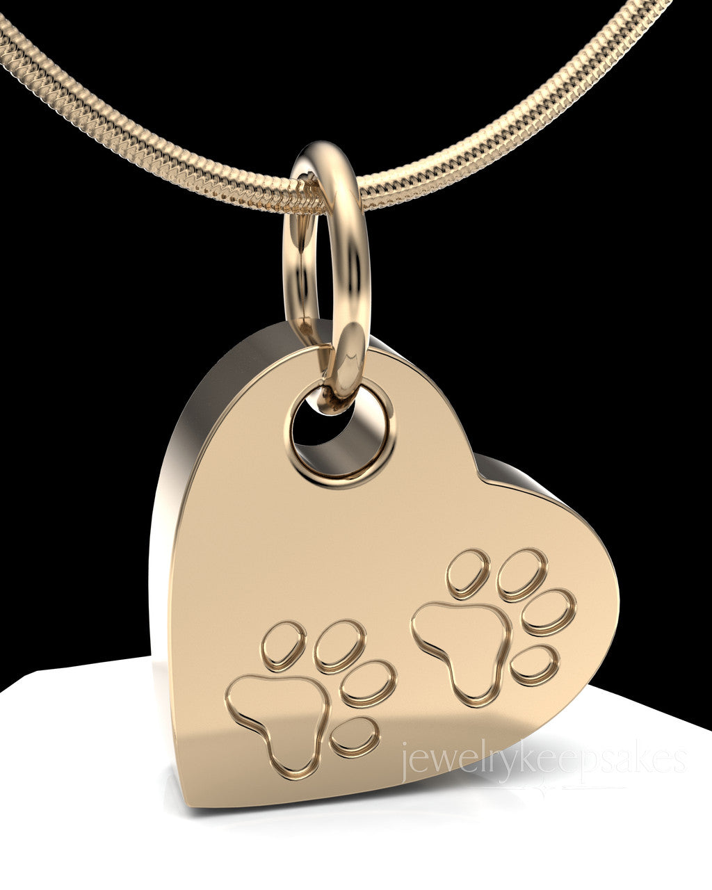Solid 14k Gold Heart & Paws Permanently Sealed Waterproof Cremation Pendant