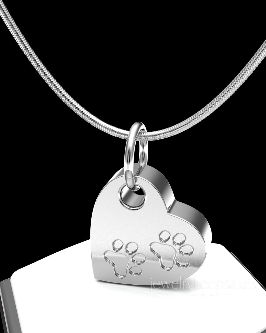 Solid 14k White Gold Heart & Paws Permanently Sealed Waterproof Cremation Pendant