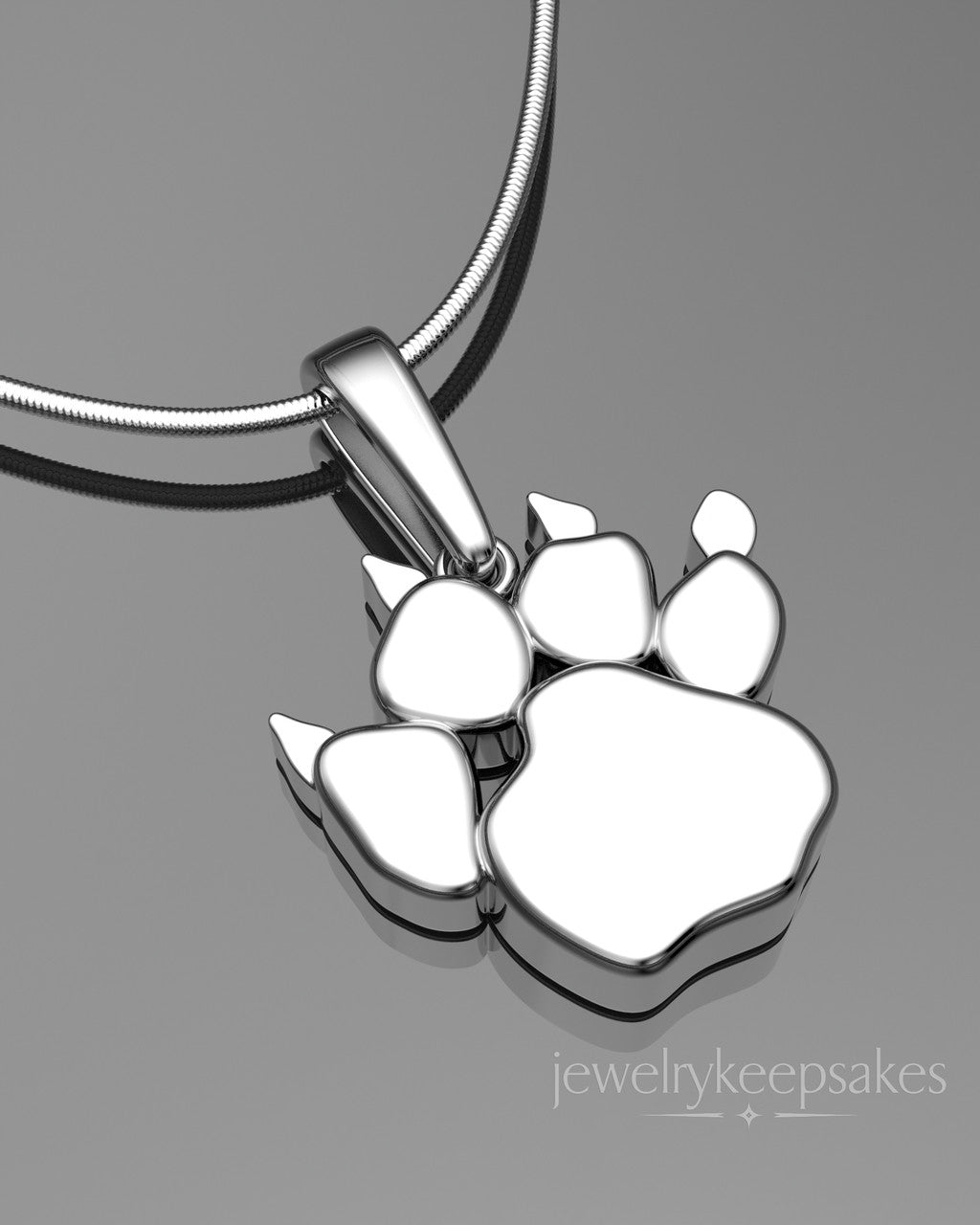 Solid 14k White Gold Paw Permanently Sealed Waterproof Cremation Pendant