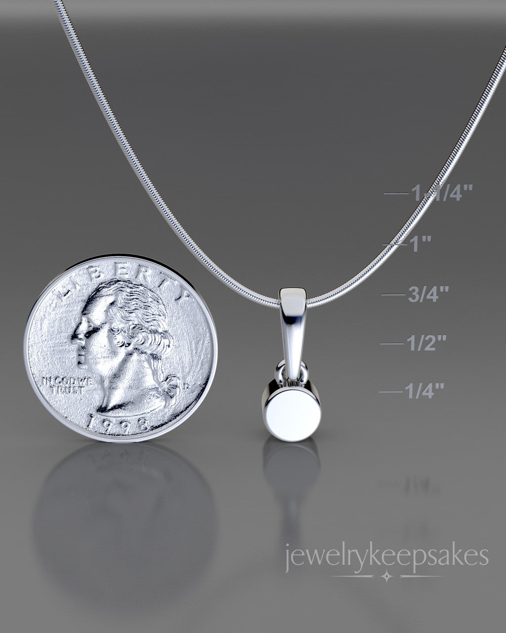 Solid 14k White Gold Small Round Permanently Sealed Waterproof Cremation Pendant